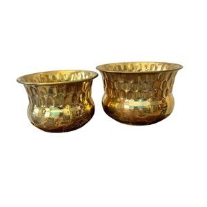 Vintage round hammered brass planters containers pots set-2 decorative bowls